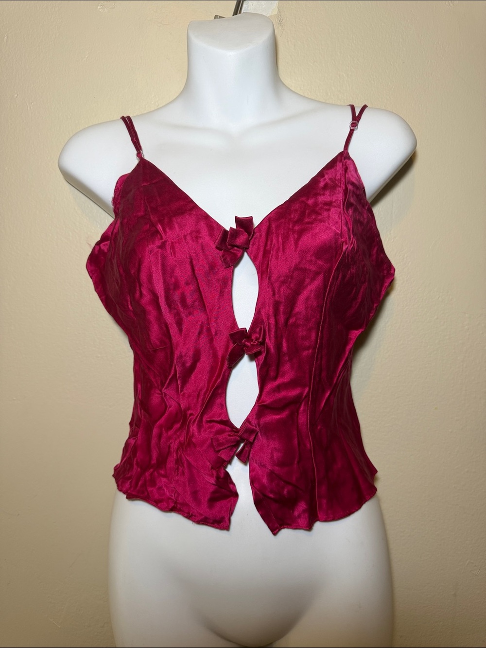 Frederick's of Hollywood Deep Burgundy Satin Bow-Front Camisole